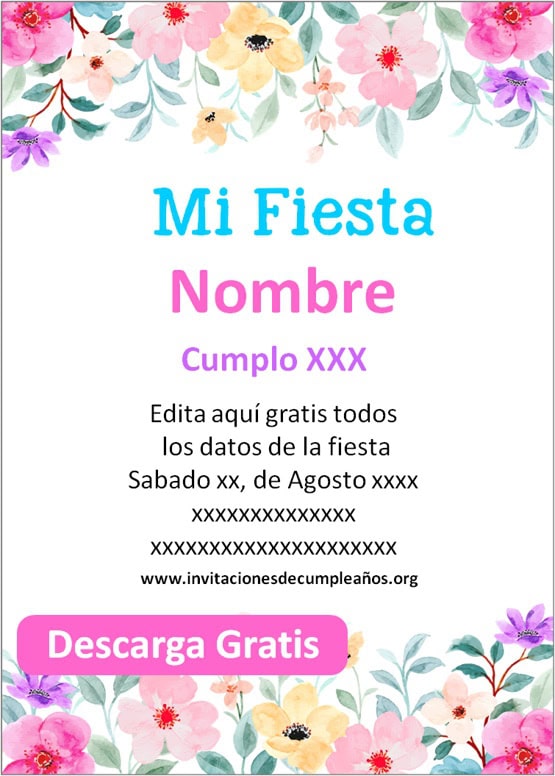 Invitaciones de Flores para editar de Cumpleaños cumpleaños